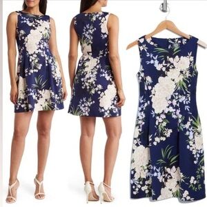 Vince Camuto Navy Floral Midi Dress